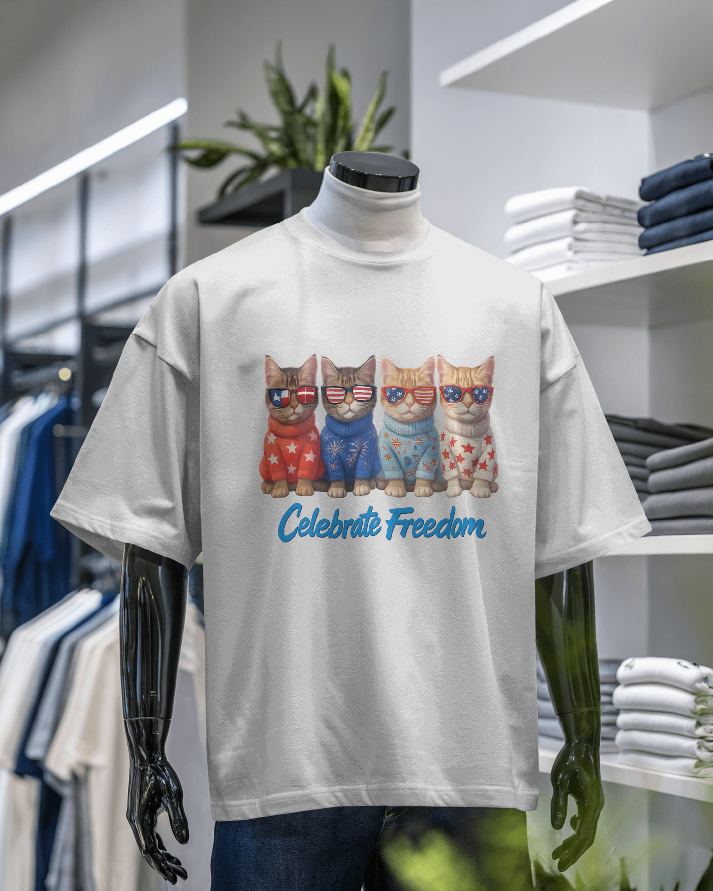 Celebrate Freedom Tee – Patriotic Drip with Feline Energy