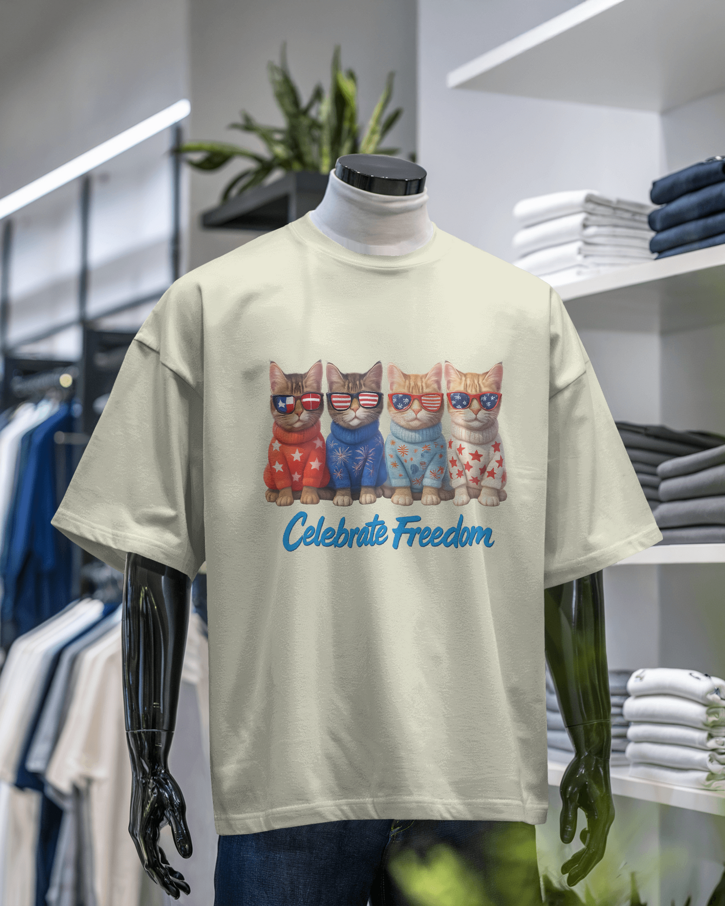 Celebrate Freedom Tee – Patriotic Drip with Feline Energy