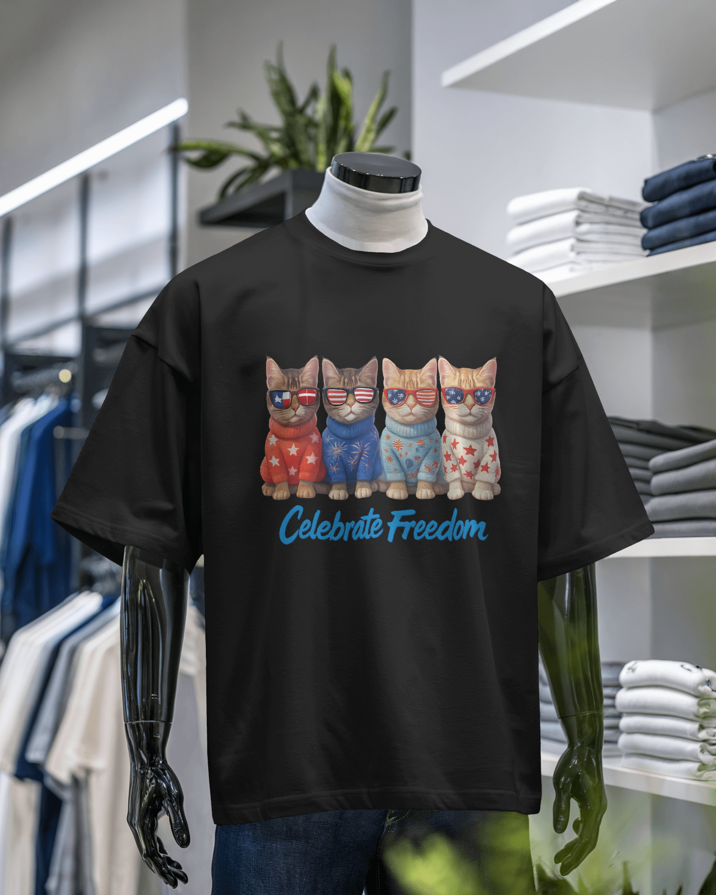 Celebrate Freedom Tee – Patriotic Drip with Feline Energy