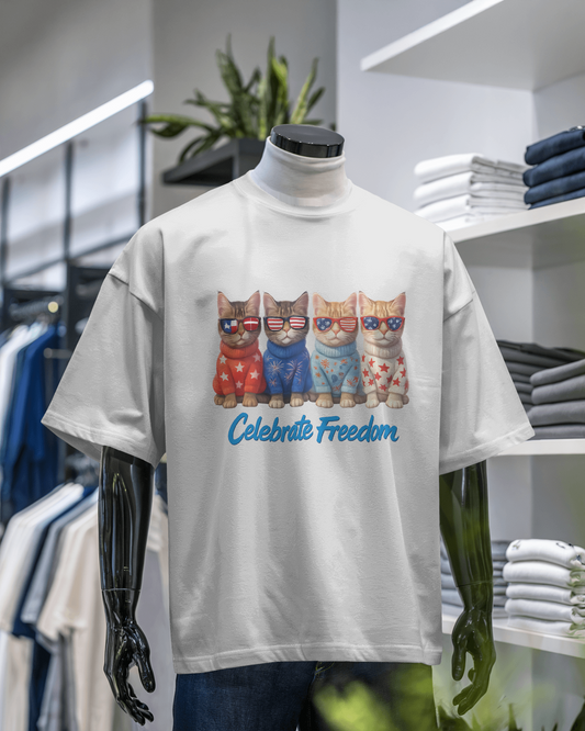 Celebrate Freedom Tee – Patriotic Drip with Feline Energy